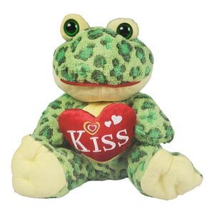 Wal-Mart Frog Plush Green 17" Animal Print Kiss Heart Love Toy Valentine's Day